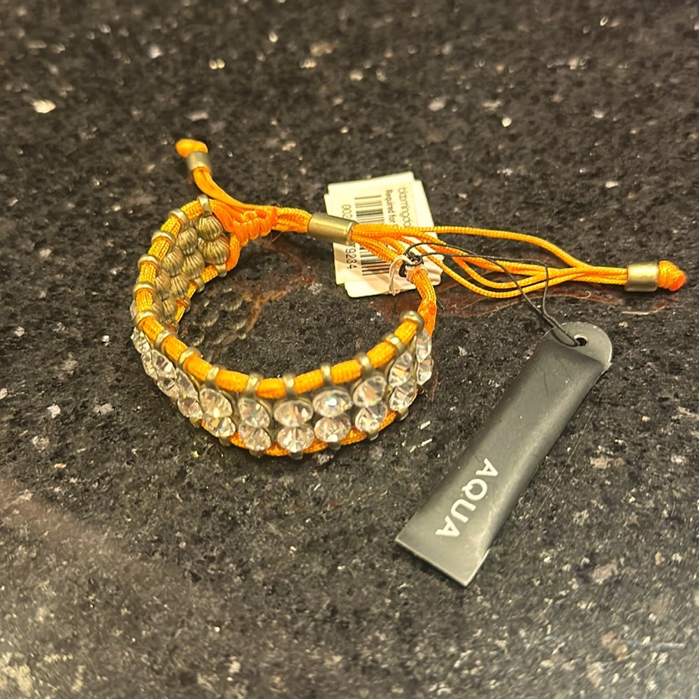 NWT adjustable NEON ORANGE / rhinestone bracelet